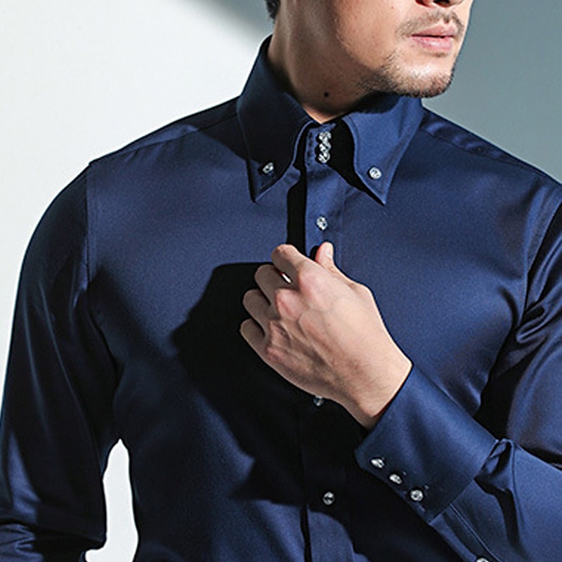 Herren Hemd Hemd mit Spearpoint-Kragen Oberhemd Glatt Hochzeit Party Schwarz Weiß Rote Marineblau Langarm Kargen Frühling & Herbst Bekleidung Button-Down 2025 - $27.99 –P7