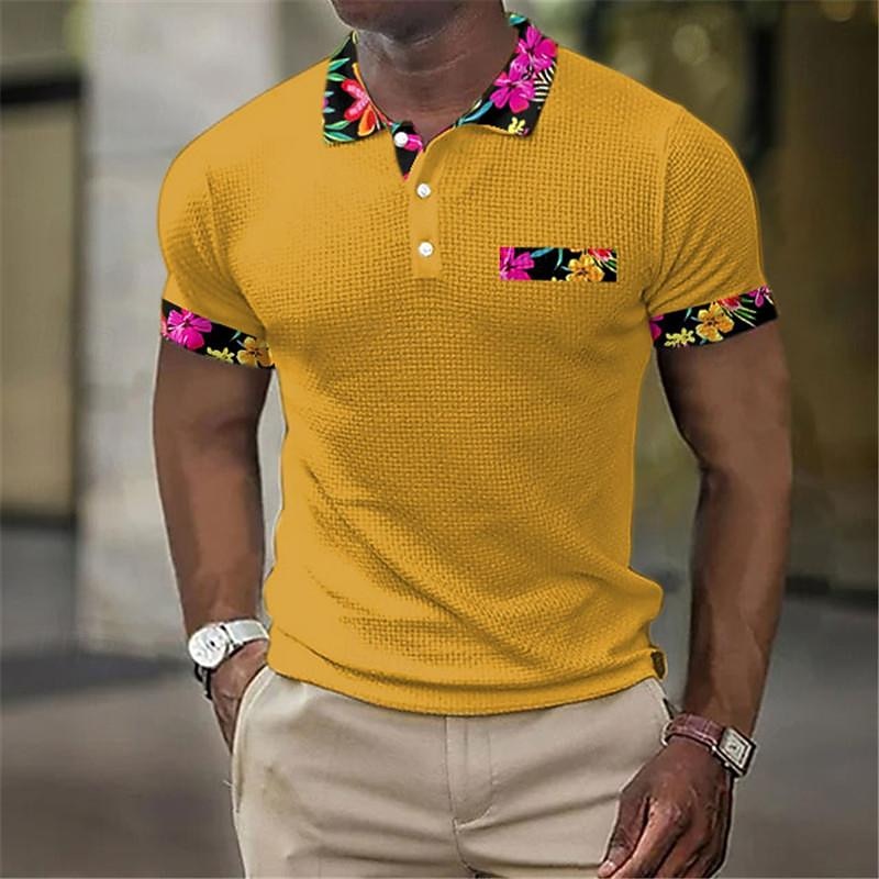 Herren Waffel-Poloshirts Poloshirts Kurzarm Polo-Shirts Umlegekragen Business-Casual Alltagskleidung 3D Druck Sommer Schwarz Weiß Gelb 2026 - $23.99 –P5