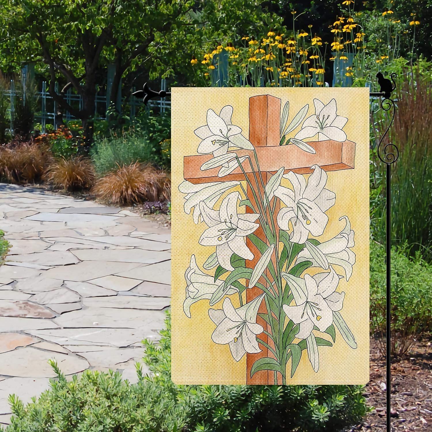 Ježíšská zahradní vlajka 12x18 palců Venkovní dekorace On vstal Vítejte Zahradní terasa vlajka Květinový dvorek vlajka Dvouruční prázdninové venkovní vlajky 1ks 2026 - $10.99 –P14