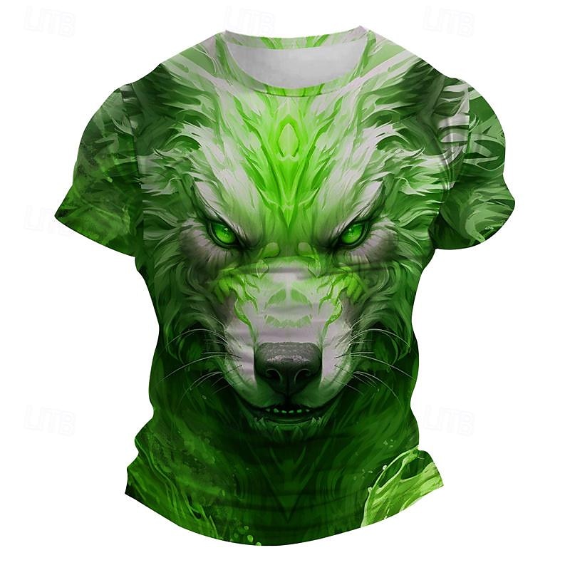 Herre Grafisk Ulv T skjorte Kortermet T skjorte 3D-utskrift Crew-hals Skjorte Subkultur Sport & Utendørs Ferie Ut på byen Lyseblå Rød Blå Vår sommer Klær S M L XL 2XL 3XL 2025 - $17.99 –P11