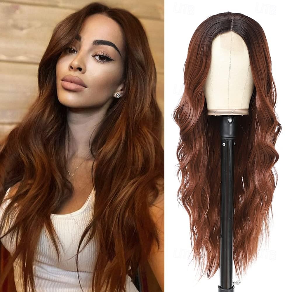 parrucca ondulata lunga marrone per le donne parrucca riccia da 26 pollici con parte centrale fibra proteica premium parrucca sostitutiva dei capelli dall'aspetto naturale per l'uso quotidiano del del 2025 a $32.99 –P6