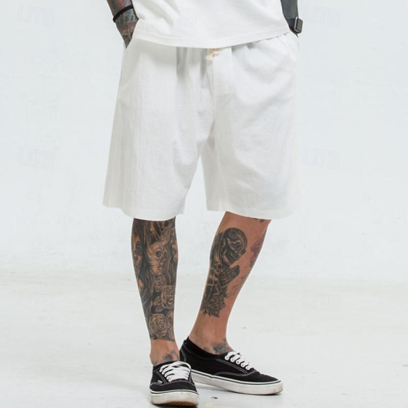 Homens Shorts de linho Shorts de praia Com Cordão Cintura elástica Tecido Respirável Macio Casual Final de semana Moda Roupa de rua Preto Branco Micro-Elástica de 2025 por $18.99 –P15