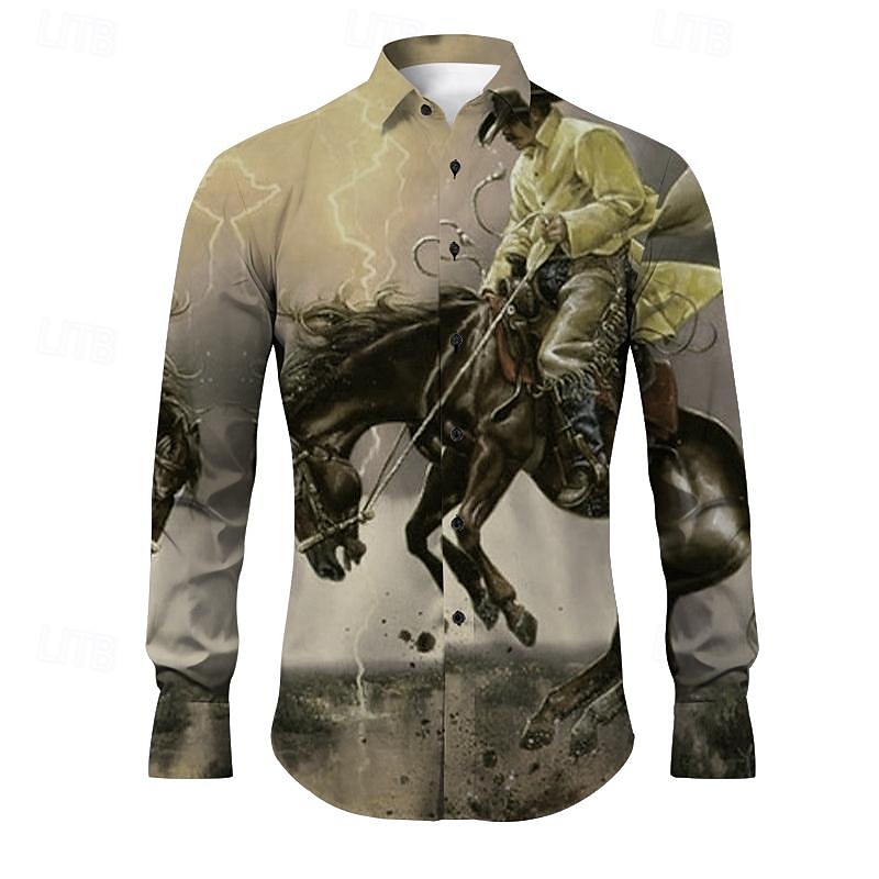 Kentucky Derby Men's Cowboy Shirt Western Shirt Cowboy Shirt Long Sleeve Vintage Western Style Outdoor Street Casual Daily Fall & Winter Turndown Buttons Print Blue Purple Orange Green 2025 - $26.99 –P7