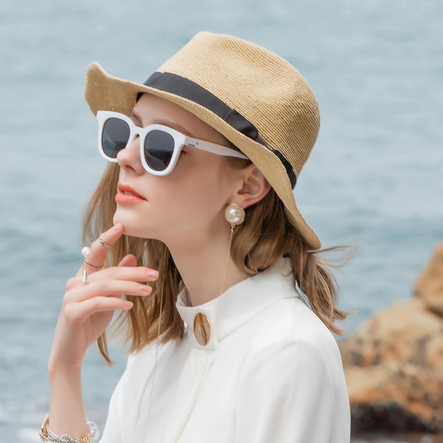 Chapeaux Fibre naturelle Paille Chapeau de seau Chapeau de Paille Chapeau de soleil Mariage Casual simple Classique Avec Ruban Casque Couvre-chef de 2025 ? $30.99 –P9