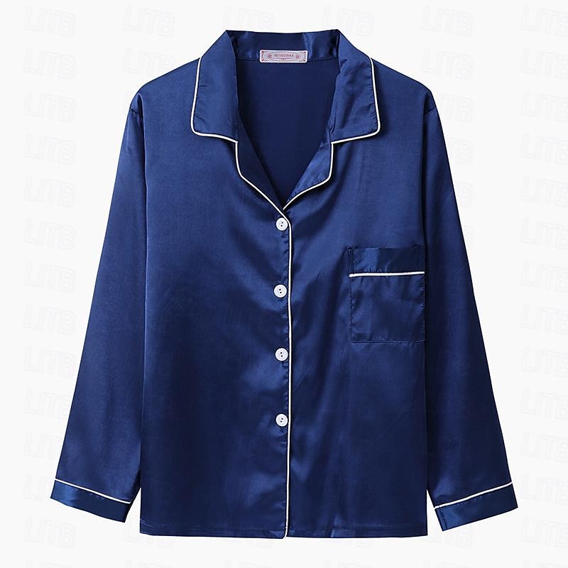 Women's Gift Pajamas Sets Home Party Daily Basic Pure Color Satin Simple Casual Soft Shirt Pant Fall Spring Summer Shirt Collar Long Sleeve Long Pant Buckle Pocket Home Outfits 2025 - $5.99 –P3