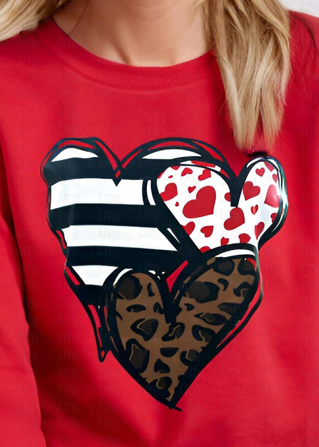 Dames T-shirt Hart Luipaard Sport Lange mouw Ronde hals Normale tops Valentijnsdag Casual Dagelijks Afdrukken Rood Lente & Herfst 2025 - $34.99 -P2