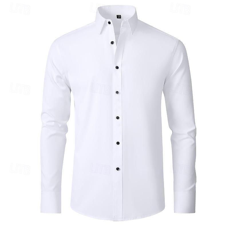 Voor heren Overhemd Overhemd met knopen Zwart Wit Wijn Lange mouw Effen Revers Lente & Herfst Bruiloft Feest Kleding 2025 - $24.99 –P4