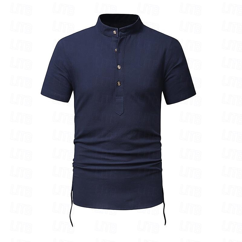 Hombre Camisa camisa de lino Camisa de lino de algodón Camisa de algodón blanca Camisa de cuello chino Camisa de cuello mandarín Plano Vacaciones Calle Negro Blanco Azul Marino Caqui Manga Corta 2025 - $30.99 –P13