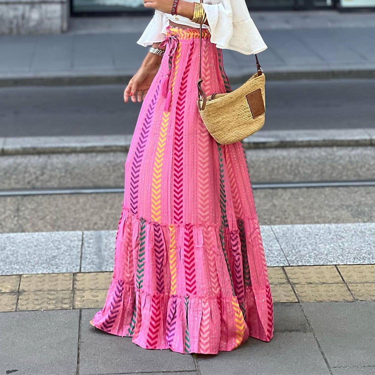 dámská sukně linka swing dlouhá sukně maxi vysoký pas sukně volánkový potisk květinový geometrický denní dovolená letní móda ležérní boho růžová modrá zelená světle modrá 2025 - $26.99 –P6
