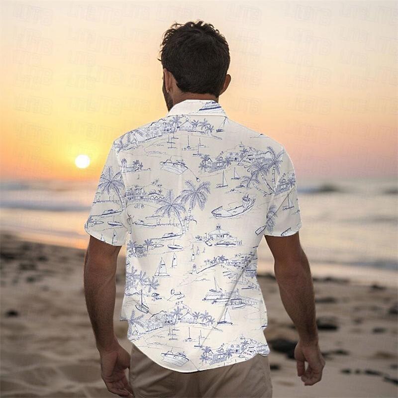 Voor heren Palmboom Tropische planten Overhemd Hawaiiaans overhemd Aloha-shirt Korte mouw Overhemd Vakantie Modieus Hawaii Buiten Vakantie Hawaii Blauw Hemelsblauw khaki S M L 2025 - $22.99 –P7