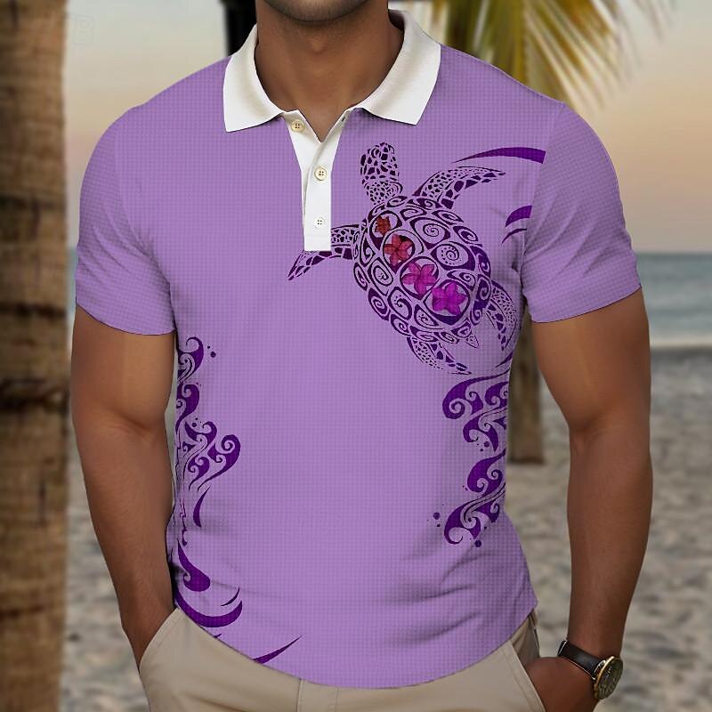 Kentucky Derby Men's Resort Golf Shirt Short Sleeve Polo Shirts Collared Shirts Casual Beach Wear Vacation Wear Tropical Wear Party Outfits Buttons 3D Print Summer White Blue Purple 2025 - $22.99 –P10