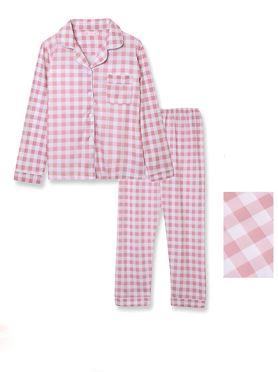 dames pyjama sets hart raster / ruit mode comfort zacht thuis dagelijks bed satijn zijde ademend revers lange mouw shirt broek knoop zak herfst winter thuis outfits 2025 - $19.49 –P4
