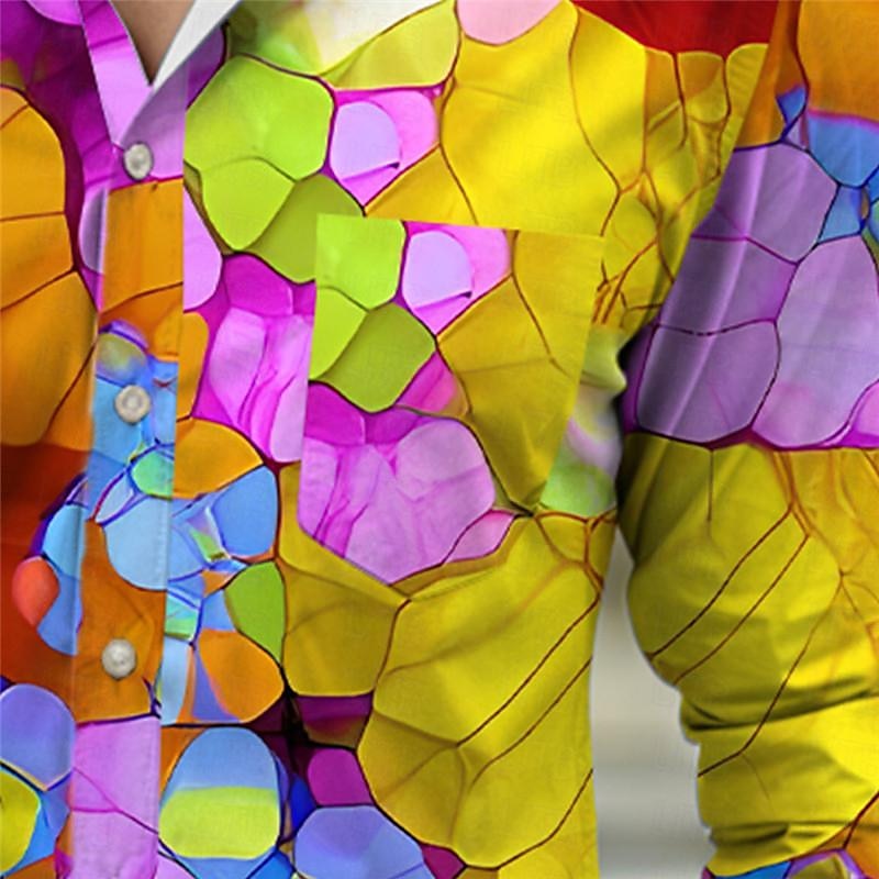 Voor heren Kleurenblok Kleurrijk Overhemd Overhemd met knopen Lange mouw Abstract Subcultureel Alledaagse kleding Uitgaan Lente Strijkijzer Zak Afdrukken Button-omlaag Geel Paars Groen 2025 - $26.99 –P8