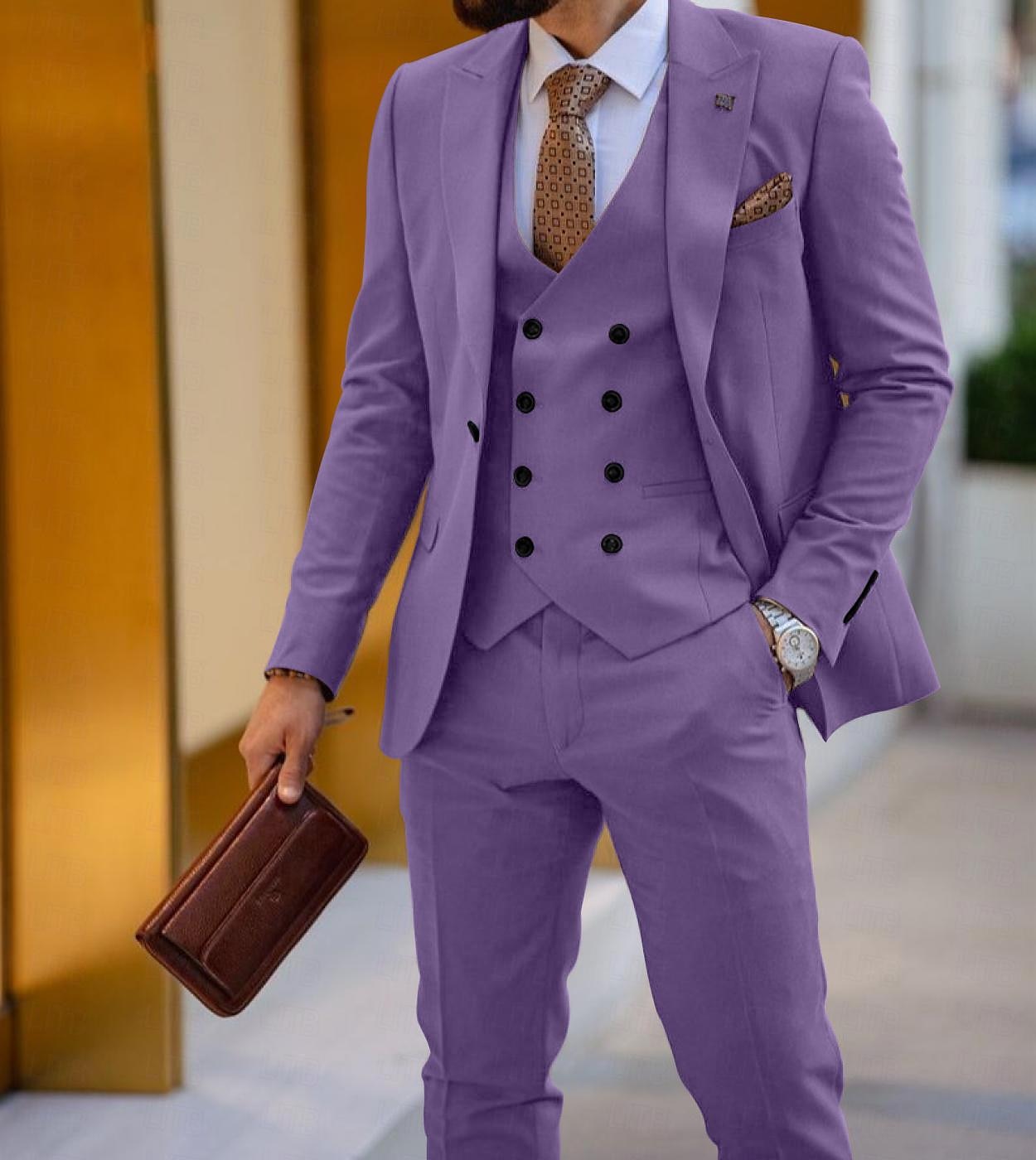 Men's Wedding Suits Black White Solid Colored Tailored Fit 3 Piece Single Breasted One-button 2025 - $140.99 –P4