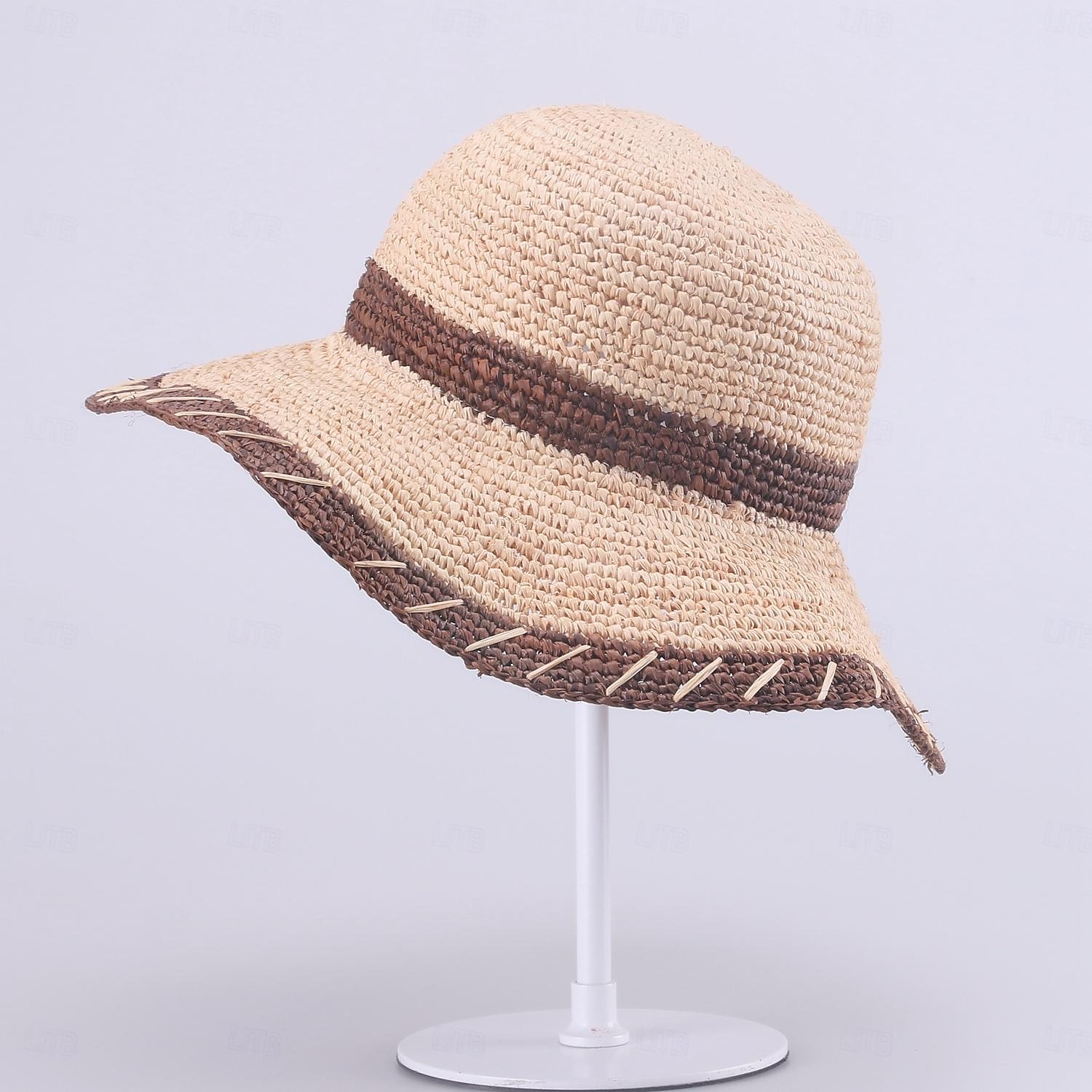 Hüte Strohfaser-Eimerhut Strohhut Sonnenhut Hochzeit Strand elegant einfach mit Spleißkopfbedeckung Kopfbedeckung 2025 - $17.99 –P9