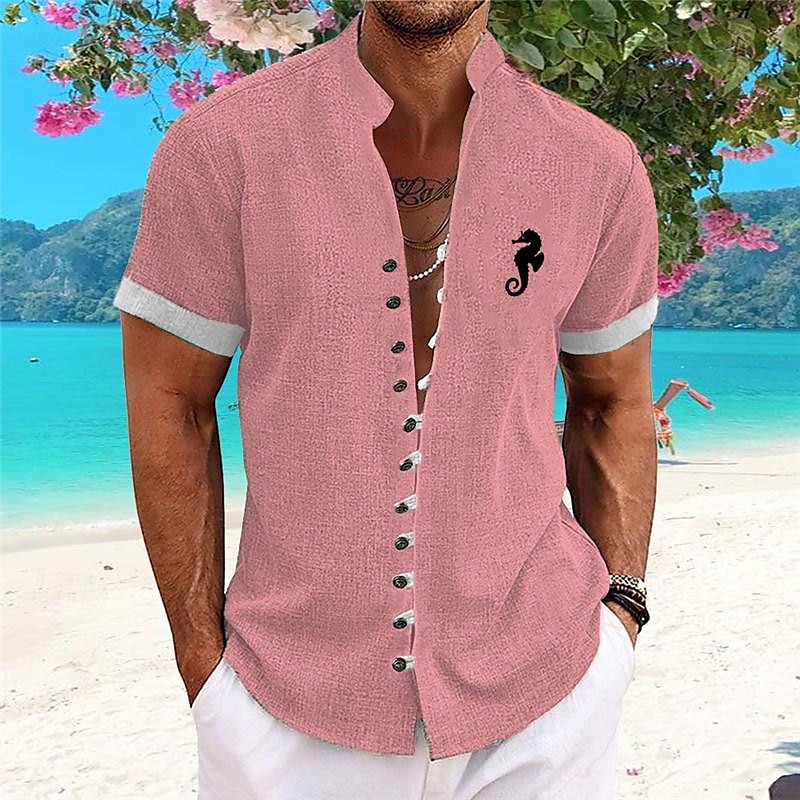 Homme Chemise hawaïenne Chemise Aloha Chemises imprimées Manches courtes Chemise Col Mao Hawaïen Station balnéaire Vacances Hawaïen Rose Claire Bleu Violet S M L de 2025 ? $22.99 –P1