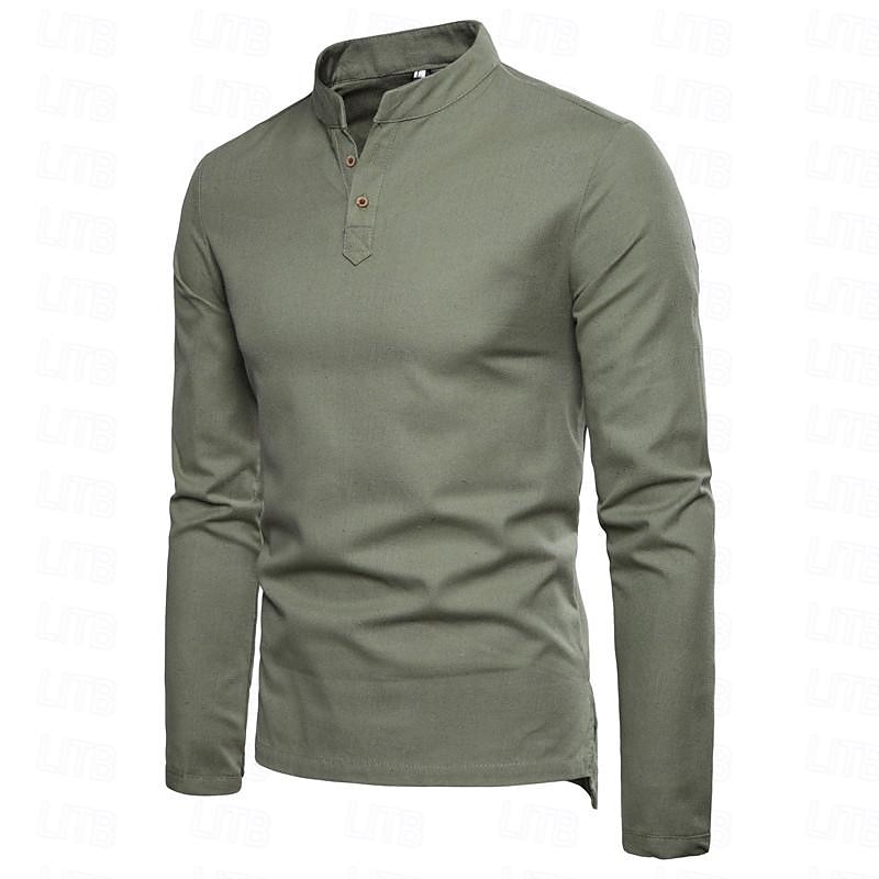 Per uomo Camicia camicia di lino Camicia in lino e cotone Camicia in cotone bianco Camicia con colletto cinese Camicia con colletto alla coreana Liscio Da mare Hawaiano Nero Bianco Blu Arancione del 2025 a $8.39 –P11