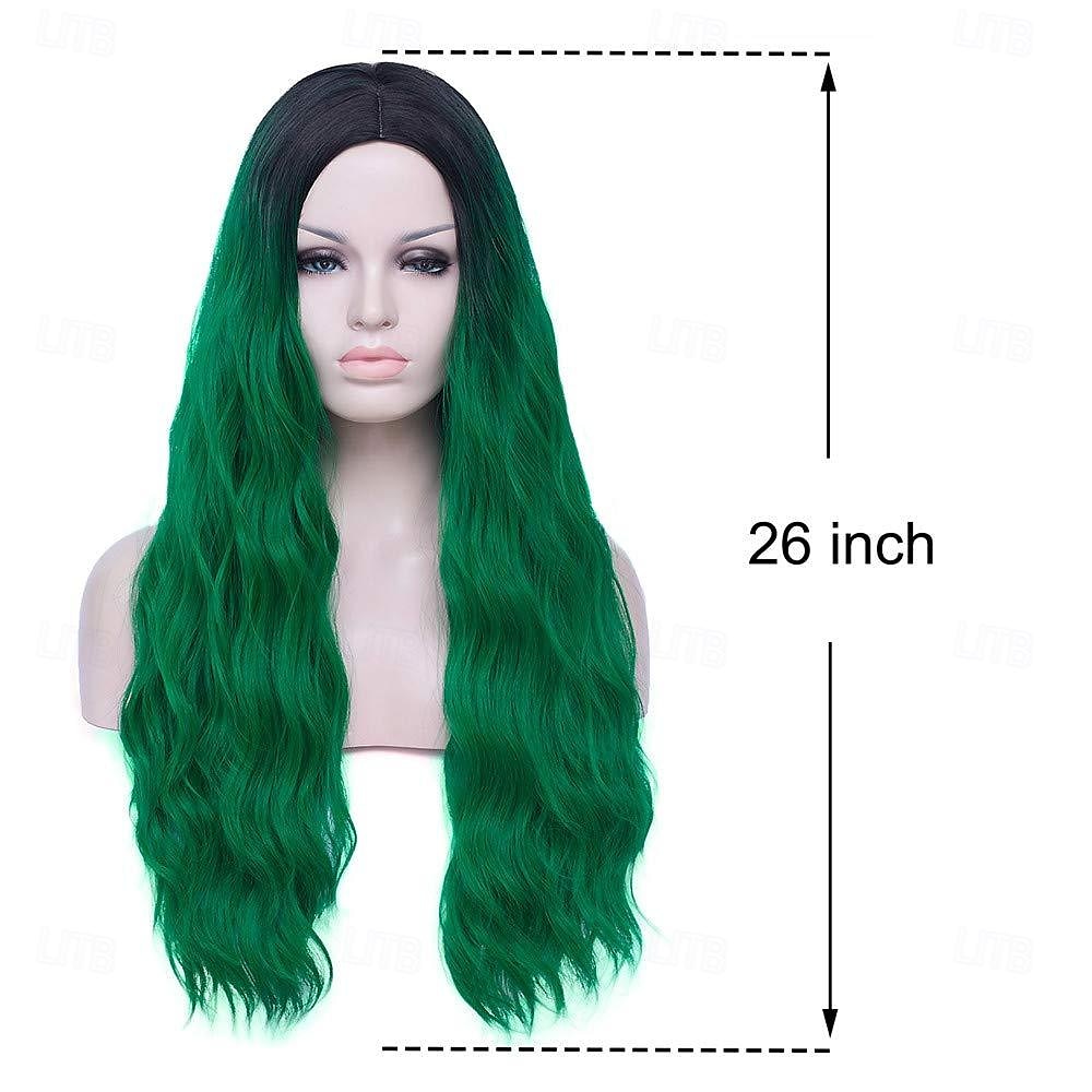 groene pruiken voor vrouwen 26 lange ombre groene haar pruik krullend golvend schattige zachte pruiken voor st patricks day feest st. patrick's day pruiken 2025 - $19.99 –P2