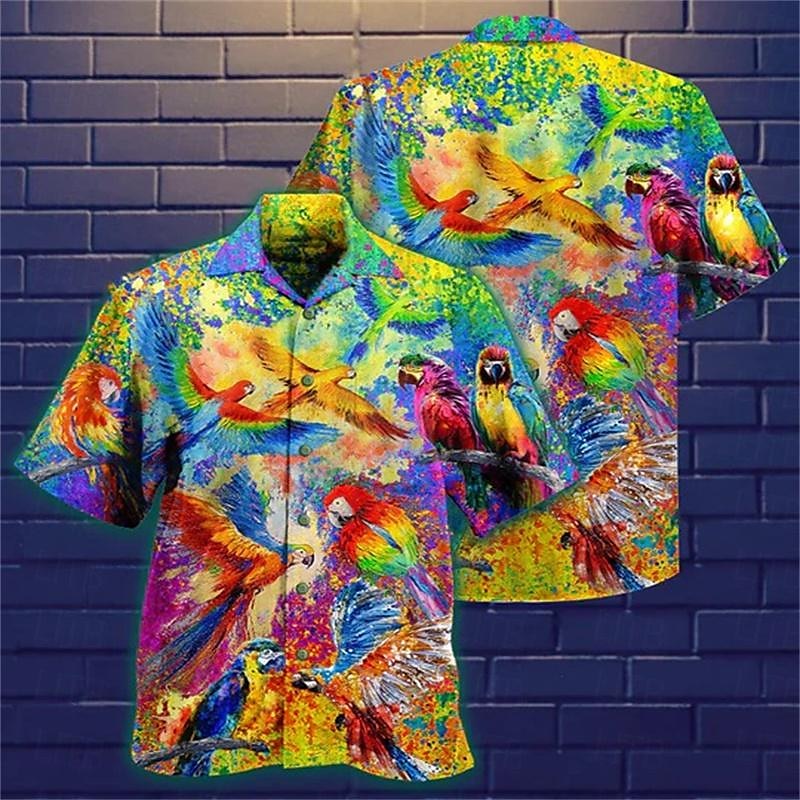 Voor heren Papegaai Bladeren Overhemd Hawaiiaans overhemd Aloha-shirt Korte mouw Overhemd Strijkijzer Tropisch Modieus Hawaii Casual Hawaii Feestdagen Zwart Geel Zwart / Bruin S M L 2025 - $22.99 –P7