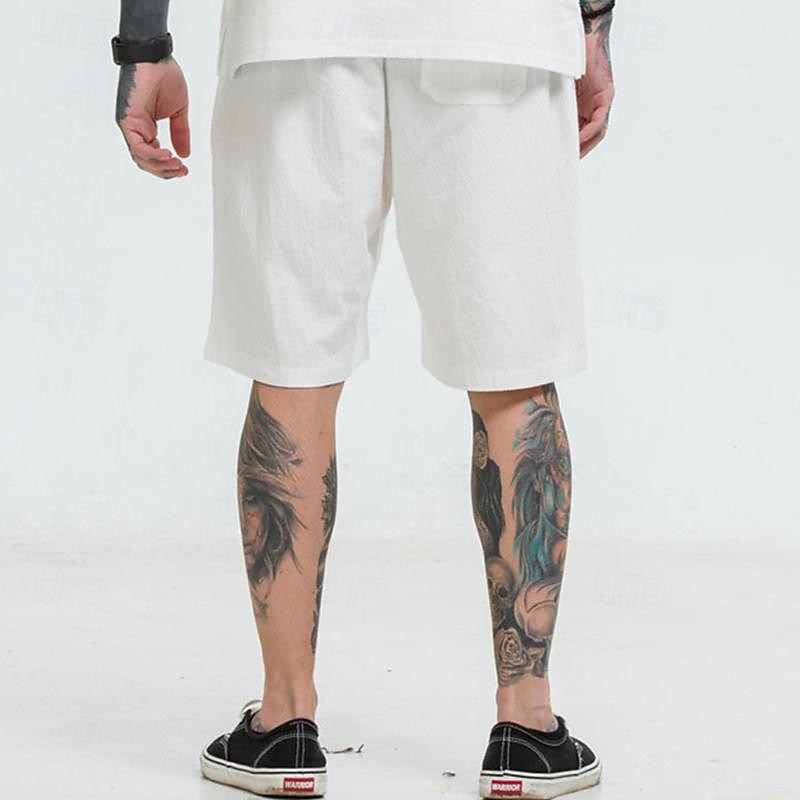 Homens Shorts de linho Shorts de praia Com Cordão Cintura elástica Tecido Respirável Macio Casual Final de semana Moda Roupa de rua Preto Branco Micro-Elástica de 2025 por $18.99 –P13