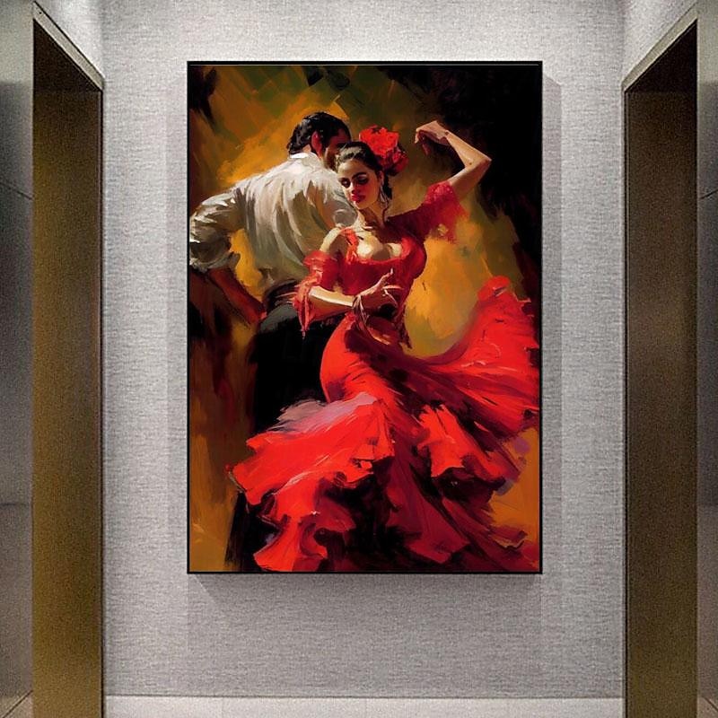 styl hiszpański sztuka flamenco para płótno ręcznie malowana tancerka kobieta sztuka ścienna taniec dekoracje ścienne ręcznie robione na płótnie dekoracja domowego biura (bez ramki) 2025 - $108.99 –P3