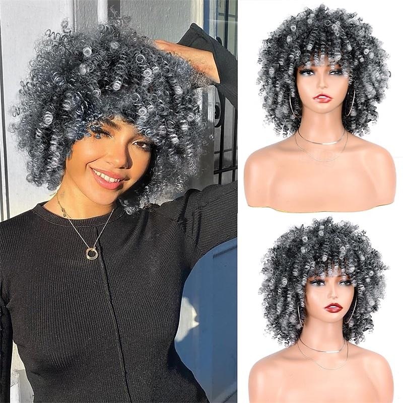 Afro Kinky Curly Wig with Bangs 12 Inches Synthetic Full Wigs Heat Resistant Short Kinky Curly Wigs for Daily Party Halloween Wigs 2025 - $21.99 –P20