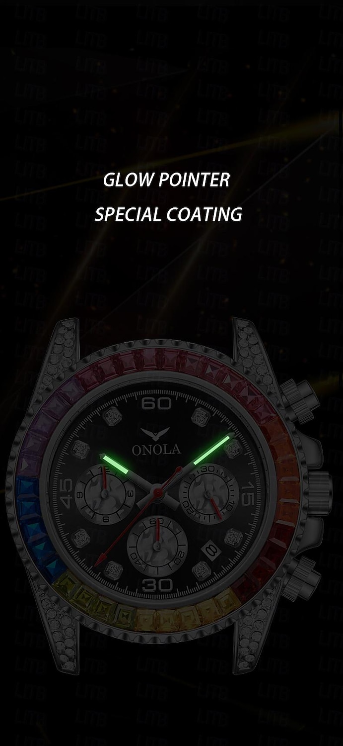 ONOLA Luxury Iced Watches Men Automatic Date Multifunctional Steel Clocks Fashion Rainbow Diamond Quartz Wristwatch 2025 - $48.99 –P10
