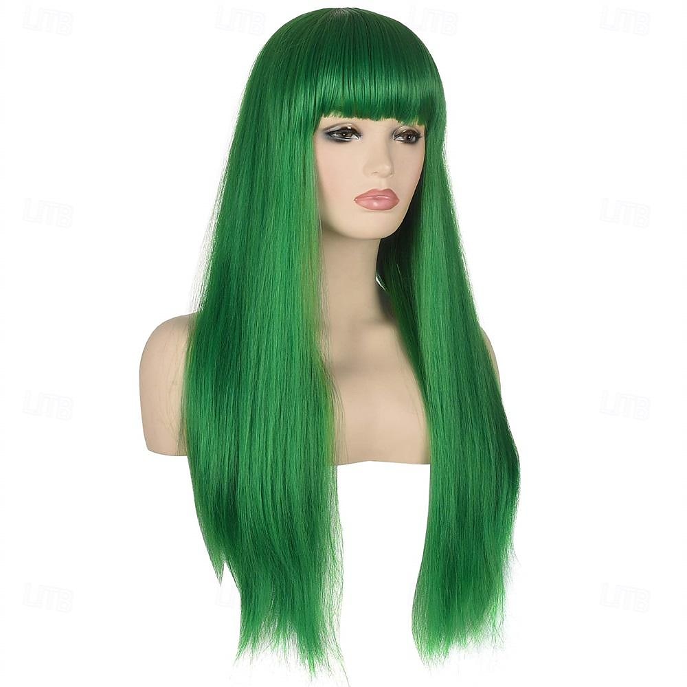 Dames 26 lange rechte groene synthetische bestendige haarpruiken met pony Natuurlijk ogende pruik voor dames Halloween cosplay St. Patrick's Day pruiken 2025 - $20.99 –P7