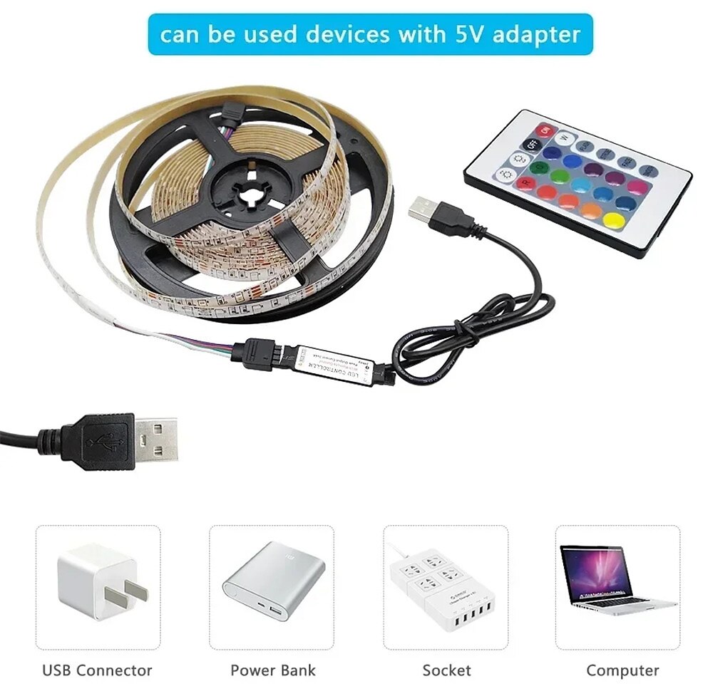 2025年 RGB LED ストリップ ライト 5V USB 5050 LED ダイオード テープ ストリップ Bluetooth 制御 LED ライト 壁 部屋用 10m LED ストリング ライト ゲーム ルーム 装飾 IP20  コレクション – $30.99 –P4