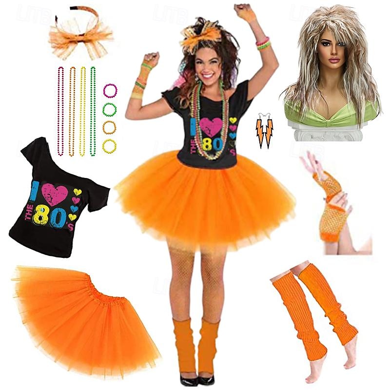 Disco Años 80 Y2K Falda Accesorios T-Shirt Retro Sin Cuello Mujer Chica Fiesta y Noche Discoteca Desfile del orgullo Adulto Más Accesorios Primavera verano 2025 - $54.99 –P15