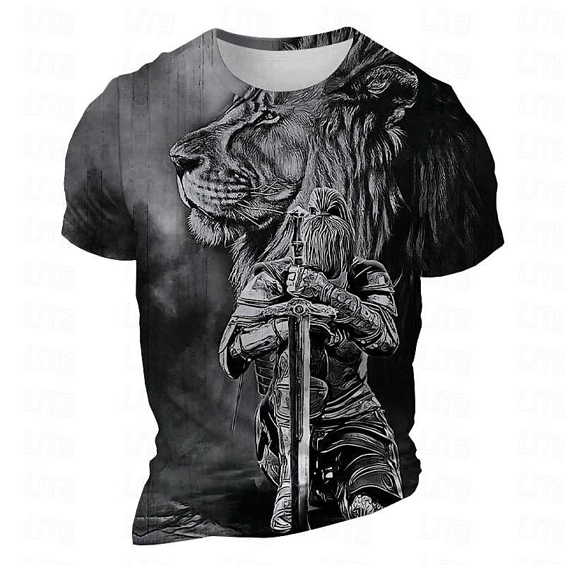 Hombre Graphic León Caballeros templarios Horror gótico Camiseta Manga Corta Camiseta Impresión 3D Cuello Barco Camisa Gótico Subcultura Deporte Festivos Noche Burdeos Azul Piscina Morado Primavera 2025 - $18.99 –P1