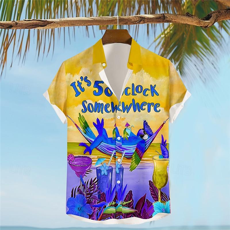 Homme Lettre Perroquet Chemise Chemise hawaïenne Chemise Aloha Manche Courte Chemise Col rabattu Vacances Hawaïen Style complexe Extérieur Vacances Hawaïen Jaune Bleu Fuchsia S M L de 2025 ? $22.99 –P6