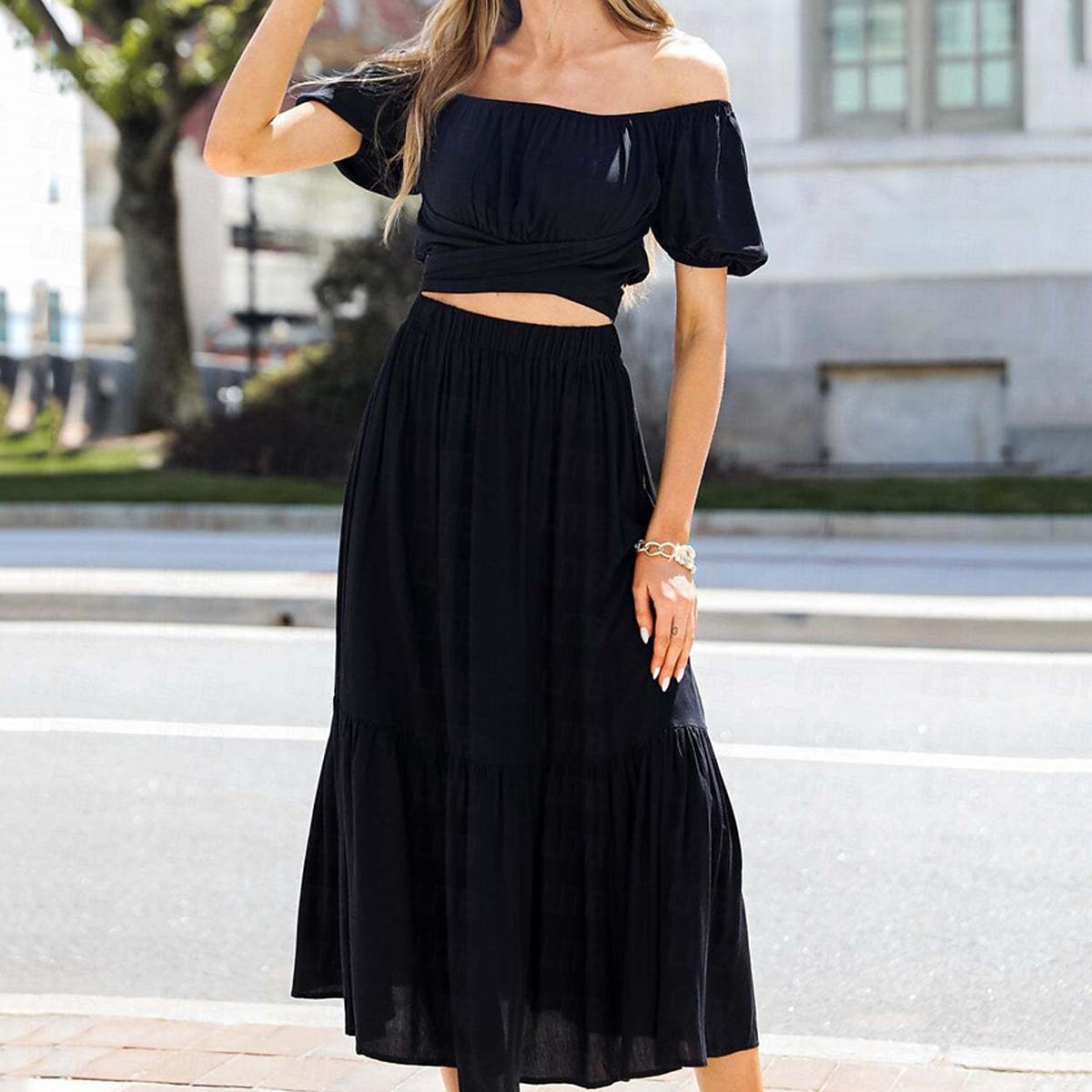 Damen Basic Lässig Maxi Hohe Taille Röcke Einfarbig Tasche Alltagstauglich Wochenende Schwarz Weiß Sommer Baumwolle und Leinen 2026 - AU $34.81 –P10