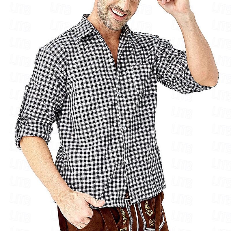 Herren Hemd Freizeithemd Knopfhemd Karierte Hemden Schwarz Rot Grün Langarm Karomuster Revers Karneval Urlaub Tasche Bekleidung Baumwolle Baumwollmischung Mode Lässig Bequem 2025 - AU $38.59 –P1