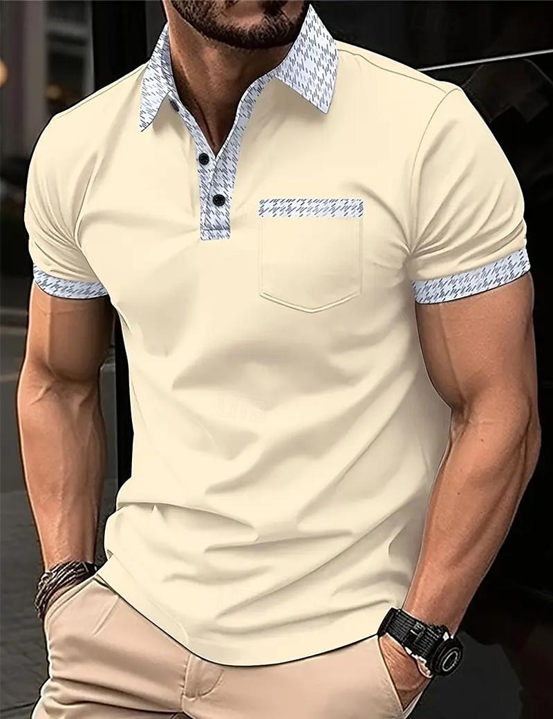 Férfi POLO trikó Button Up Polos Hétköznapi Sport Hajtóka Rövid ujjú Divat Alap Színes Tyúklábminta Kollázs Zseb Nyár Normál Fekete Fehér Tengerészkék Medence Khakizöld POLO trikó 2025 - $17.99 –P10