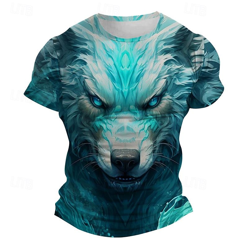 Herre Grafisk Ulv T skjorte Kortermet T skjorte 3D-utskrift Crew-hals Skjorte Subkultur Sport & Utendørs Ferie Ut på byen Lyseblå Rød Blå Vår sommer Klær S M L XL 2XL 3XL 2025 - $17.99 –P12