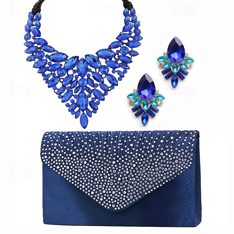 lichte luxe waterdruppel kristal edelsteen ketting oorbel tas driedelige set diner sieraden set handtas 2025 - $38.99 –P1