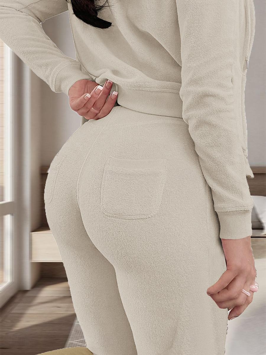 Women's Pajamas Sets 3 Pieces Pure Color Warm Fashion Plush Home Daily Bed Flannel Warm Breathable Hoodie Long Sleeve Hoodie Pant Fall Winter Home Outfits 2025 - $38.99 –P15