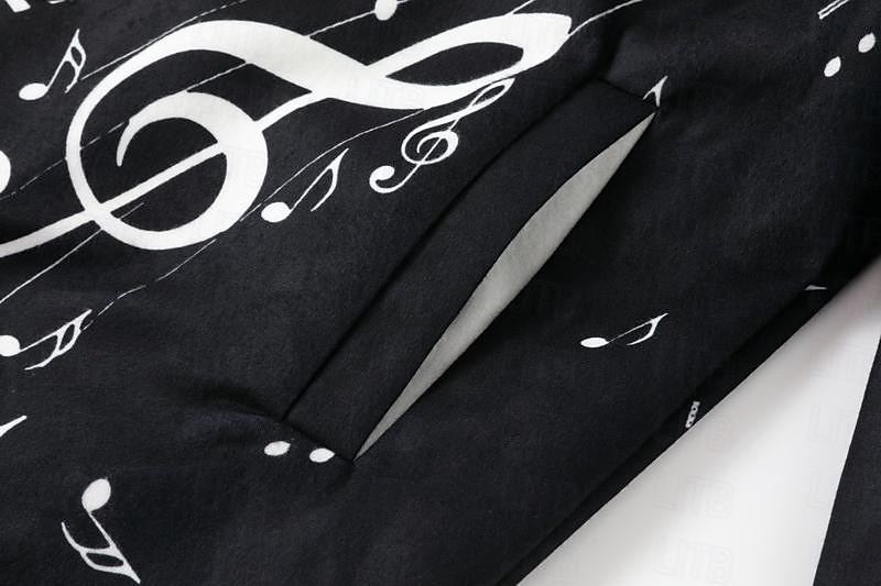 Men's Musical Notes Winter Coat Overcoat Coat Warm Breathable Comfortable Fashion Streetwear Business Work Wear to work Going out Pocket Print Fall & Winter Turndown Long Sleeve Black White Sky Blue 2025 - $67.99 –P5