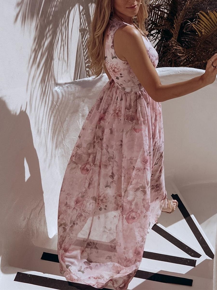 Dam Långklänning Maxiklänning Vardagsklänning Swingklänning A linjeklänning Sommarklänning Hawaiisk Maxi Boho Semester Gata Helgdag Normal Blommig Ärmlös V-hals Gul Rodnande Rosa Grön Ljusblå Sommar 2025 - $41.99 –P5