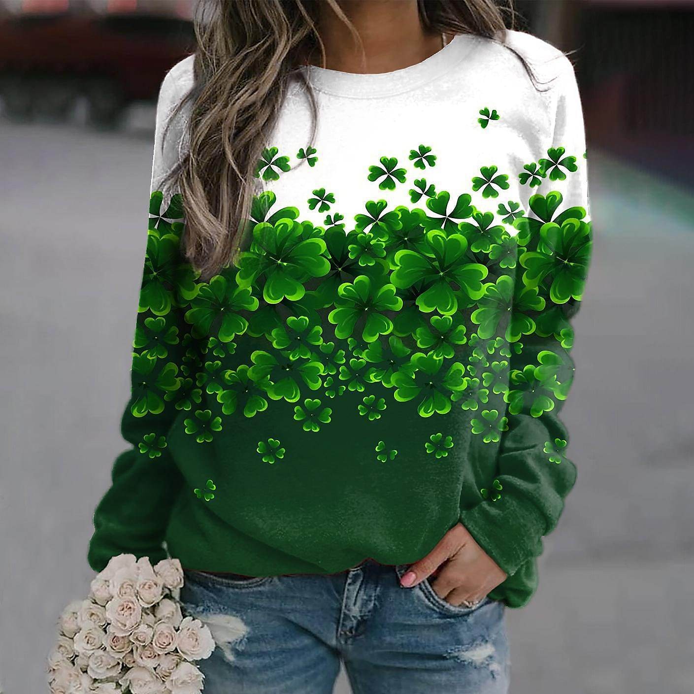 Rochie pentru femei de Ziua Sf. Patrick cu trifoi îmbrăcăminte activă sport cu mânecă lungă guler rotund tops obișnuite imprimeu casual verde iarbă verde măsliniu verde deschis verde închis toamnă și 2025 - $24.99 –P1