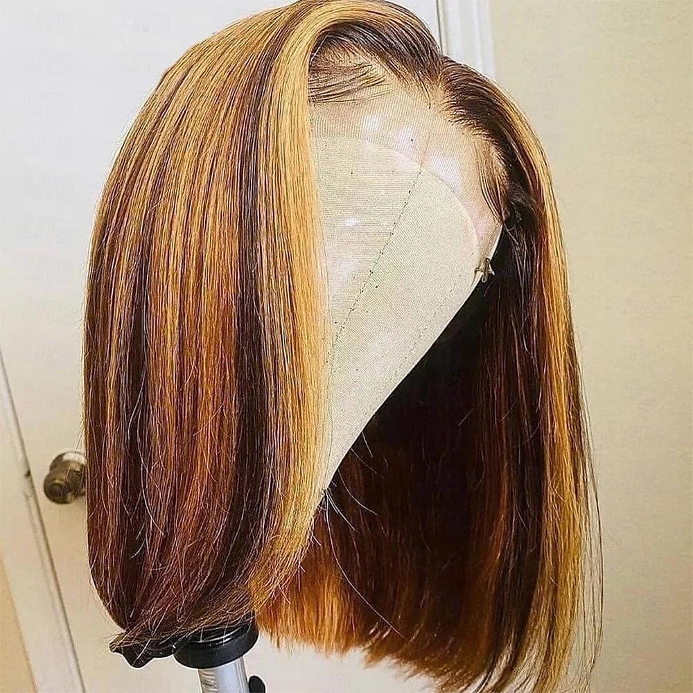 hoogtepunt p4/27 Peruaanse remy haar korte bob ombre menselijk haar pruiken blonde pruik rechte bob pruik 13*4*1 lace front pruiken voor vrouwen 2025 - $119.99 –P2