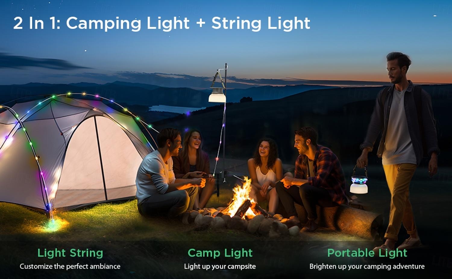 Camping Lantern Solar String Lights Multifunctional Rechargeable Outdoor Tent Camping Light 16.4FT IP65 Waterproof Camping Gear with Rechargeable Emergency for , Home and Party Decorations 2026 - $88.99 –P1