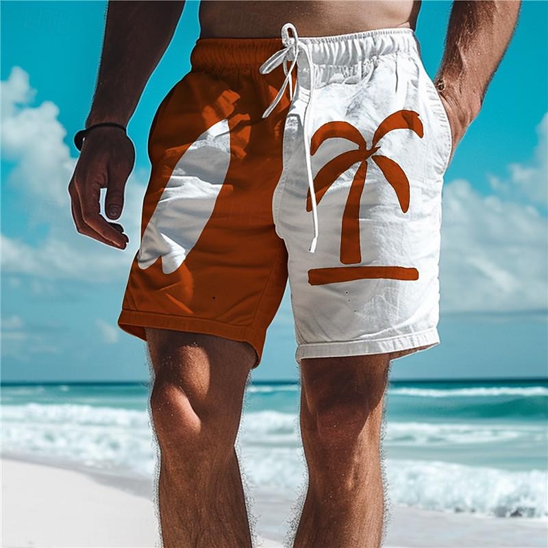 شورت رجالي من Palm Tree Surfboard بطباعة ثلاثية الأبعاد، سروال سباحة، خصر مرن برباط مع بطانة شبكية، Aloha Hawaiian Style Holiday Beach S إلى 3XL 2025 - $19.99 –P4