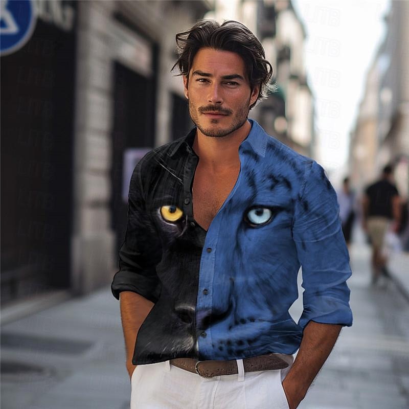 Herren Leopard Hemd Knopfhemd Langarm Abstrakt Brautkleider schlicht Freizeitskleidung Ausgehen Frühling Umlegekragen Bedruckt Button-Down Rote Blau Braun Grau 2025 - $26.99 –P3