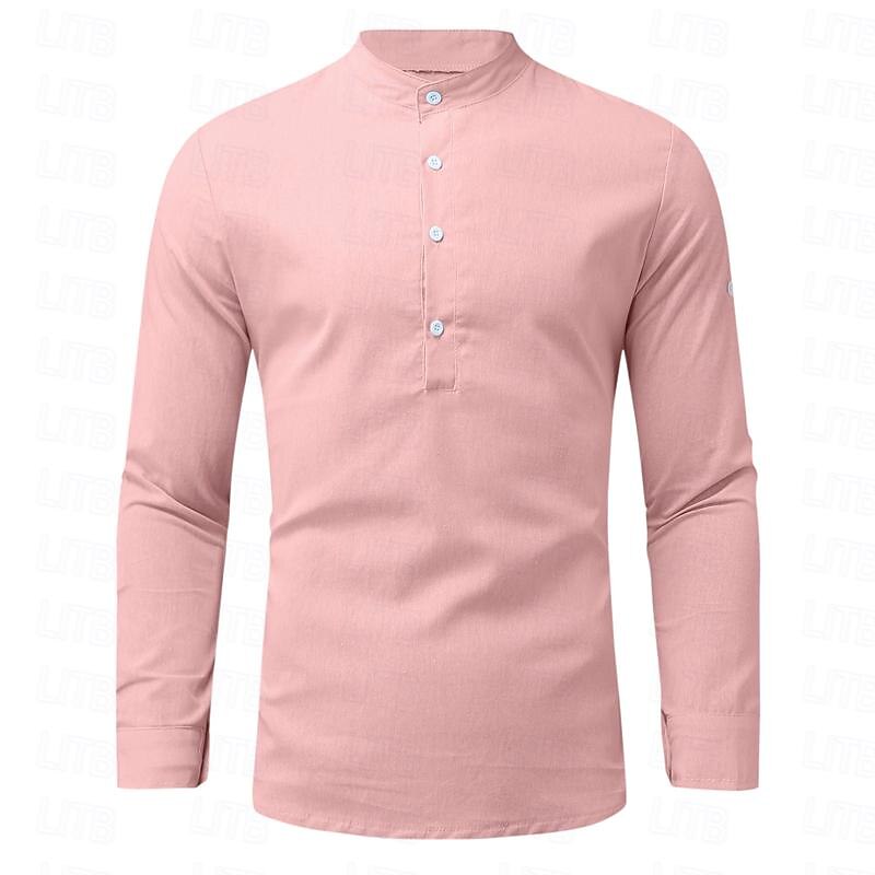 Herren Hemd Leinenhemd Hemd mit chinesischem Kragen Hemd mit Stehkragen Sommerhemd Strandhemd Einfach Urlaub Hawaiianisch Beige Langarm Stehkragen Frühling & Herbst Bekleidung Button-Down 2025 - $19.99 –P9