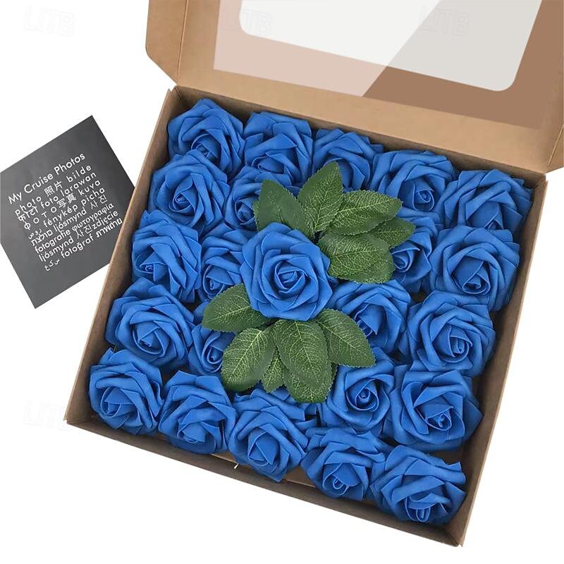 25 de trandafiri cutie cadou europeana spuma pe trandafiri cu tulpina si suport pentru flori artificiale pentru ziua indragostitilor 2025 - $19.49 –P6