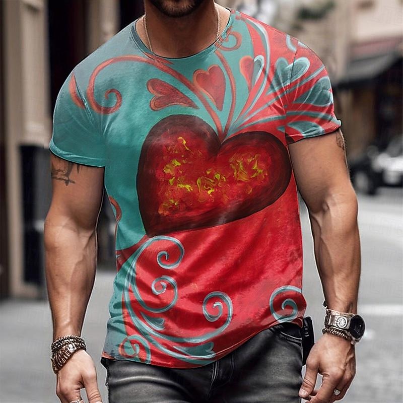 Valentine's Day Men's Heart Graphic T Shirt Short Sleeve T shirt 3D Print Crew Neck Shirt Daily Designer Casual Sports Outdoor Holiday Going out Pink Blue Red Spring & Summer Clothing Apparel S M L 2026 - $19.49 –P6