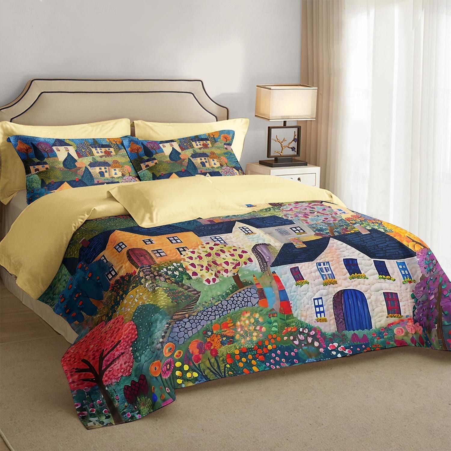 100% katoenen dekbedovertrekset met landschapsmotief zacht 3-delig luxe beddengoedset woondecoratie cadeau koning koningin dekbedovertrek 2025 - $41.99 –P13