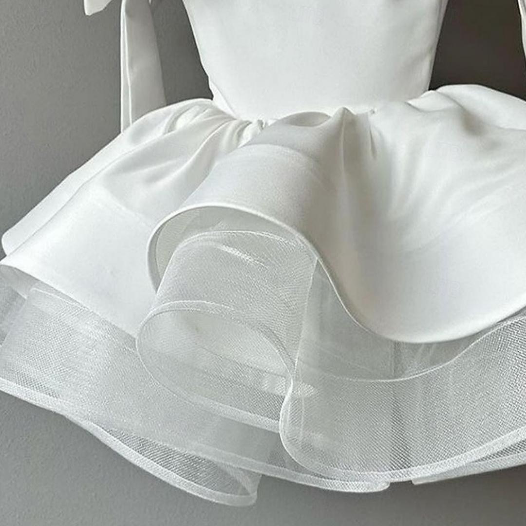 Blumenmädchenkleid Mädchen Party Kleid Leistung Hochzeit Party Prinzessin Süß Gitter Feste Farbe Ärmellos Schulterfrei Weiß 2-12 Jahre 2025 - $47.99 –P3